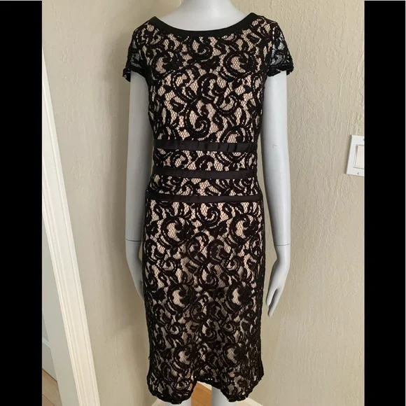 MSK Black Lace Dress Scoop Neck Little Black Dress LBD Party Size 10 - Picture 13 of 15